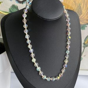 1950s Vintage Aurora Borealis Single Strand Beaded Medium Crystal Necklace
